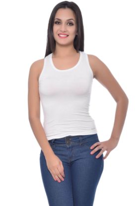 Picture of Frenchtrendz Modal Spandex White Racer Back Medium Length Tank Tops