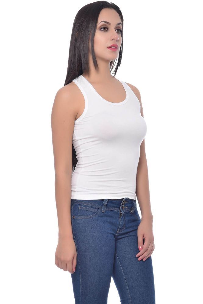 Picture of Frenchtrendz Modal Spandex White Racer Back Medium Length Tank Tops