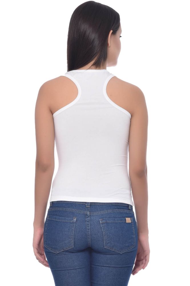 Picture of Frenchtrendz Modal Spandex White Racer Back Medium Length Tank Tops