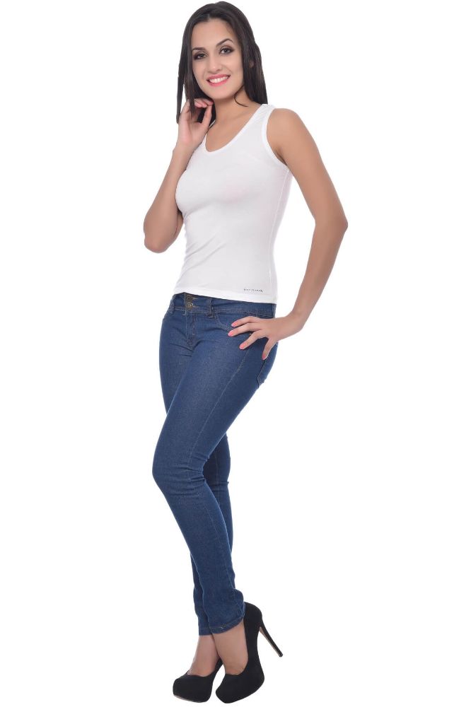 Picture of Frenchtrendz Modal Spandex White Racer Back Medium Length Tank Tops