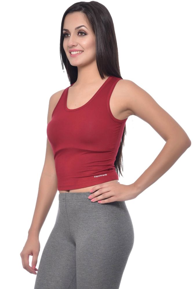 Picture of Frenchtrendz Viscose Spandex Maroon Crop Top