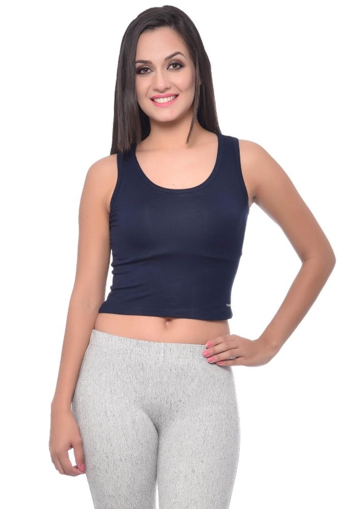 Picture of Frenchtrendz Viscose Spandex Navy Crop Top