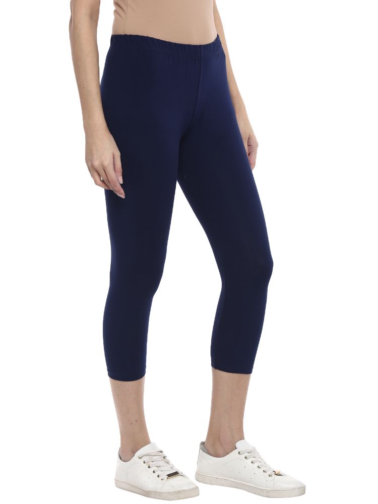 Picture of Frenchtrendz Cotton Spandex Indigo Blue Leggings Capri