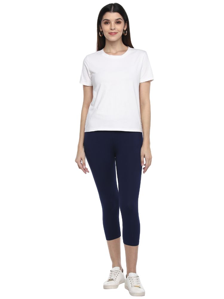 Picture of Frenchtrendz Cotton Spandex Indigo Blue Leggings Capri