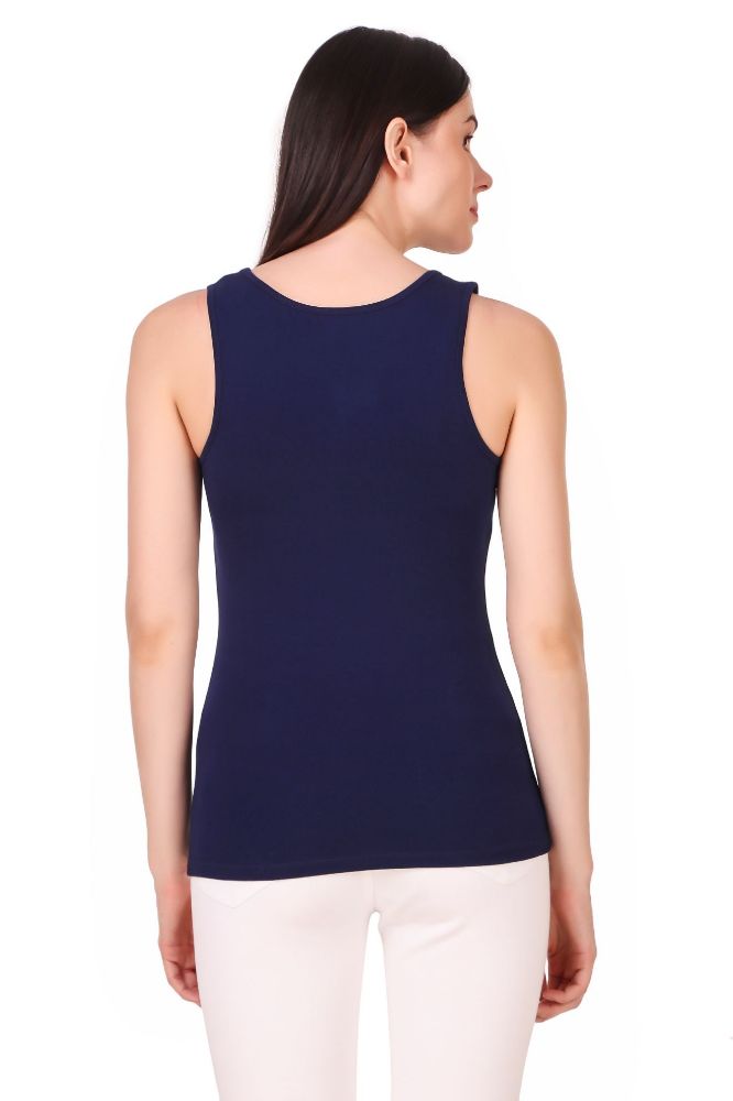 Picture of Frenchtrendz Cotton Spandex Navy Blue Medium Length Tank Tops