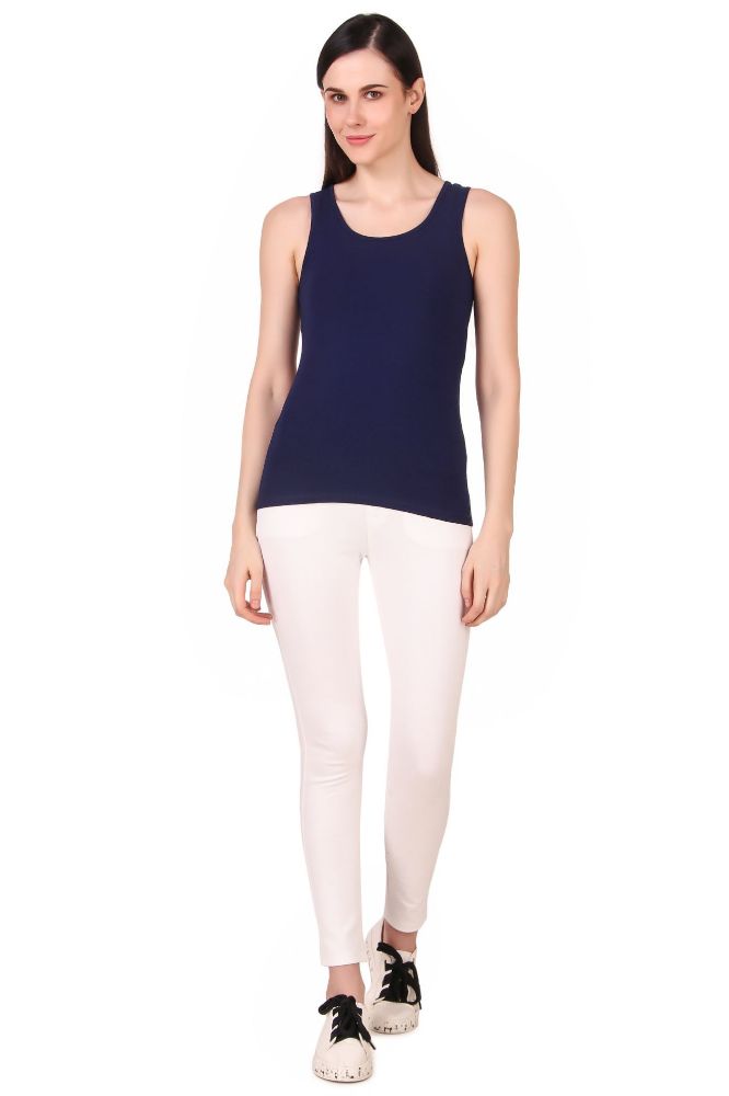 Picture of Frenchtrendz Cotton Spandex Navy Blue Medium Length Tank Tops