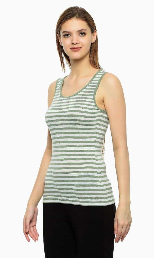 Picture of Frenchtrendz Viscose Spandex Green ivory Medium Length Tank Tops