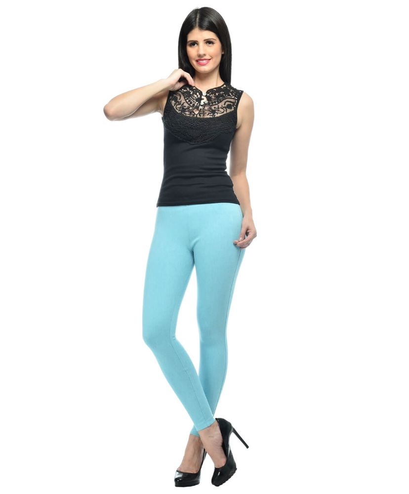 Picture of Frenchtrendz Cotton Modal Spandex Turq Gather Belt With Back Pocket Jeggings