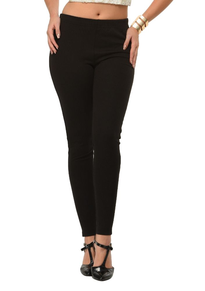 Picture of Frenchtrendz Cotton Modal Spandex Black Solid Look Jeggings
