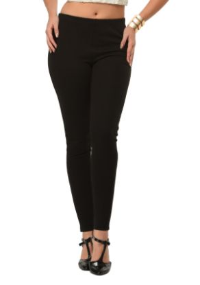 Picture of Frenchtrendz Cotton Modal Spandex Black Solid Look Jeggings