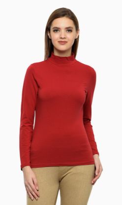 Picture of Frenchtrendz Cotton Spandex Red Mock Neck Full Sleeve Tops