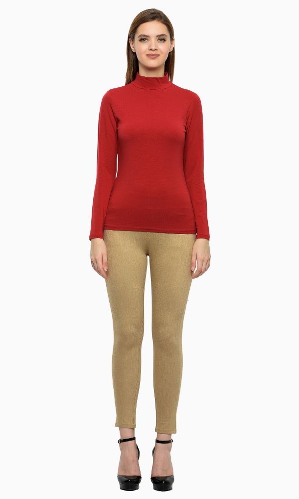 Picture of Frenchtrendz Cotton Spandex Red mock neck Full Sleeve Top