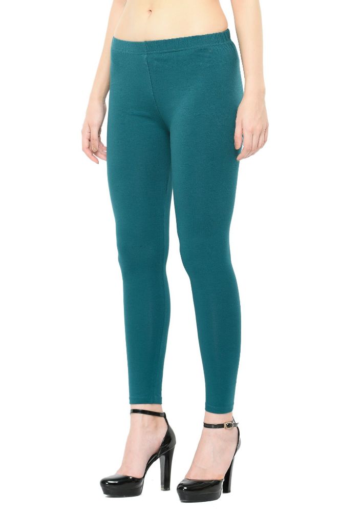 Picture of Frenchtrendz Cotton Spandex Teal Ankle Leggings