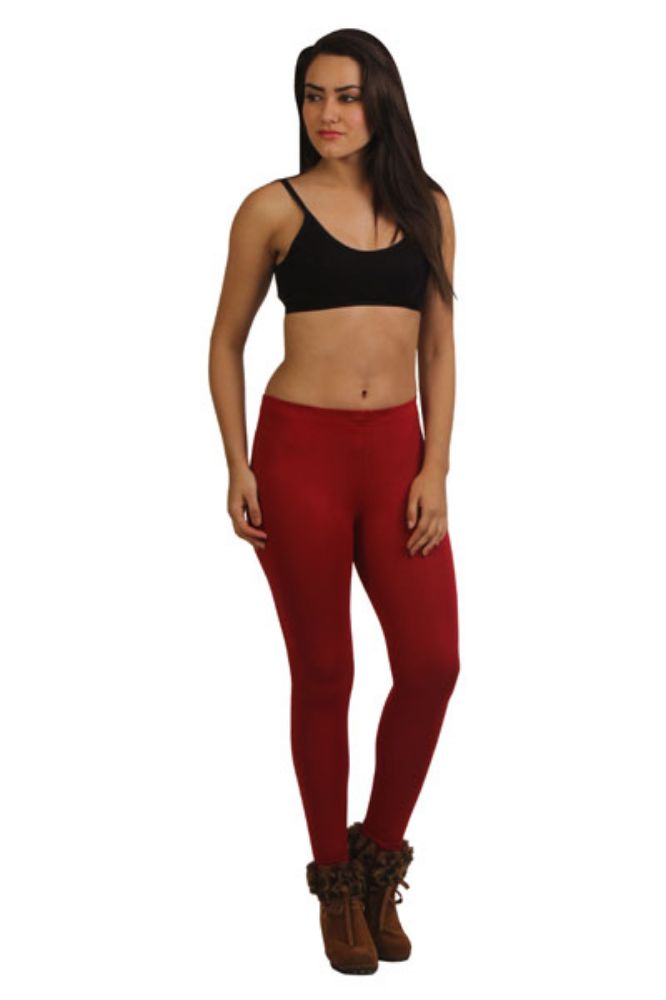 Picture of Frenchtrendz Viscose Spandex Maroon Ankle Leggings