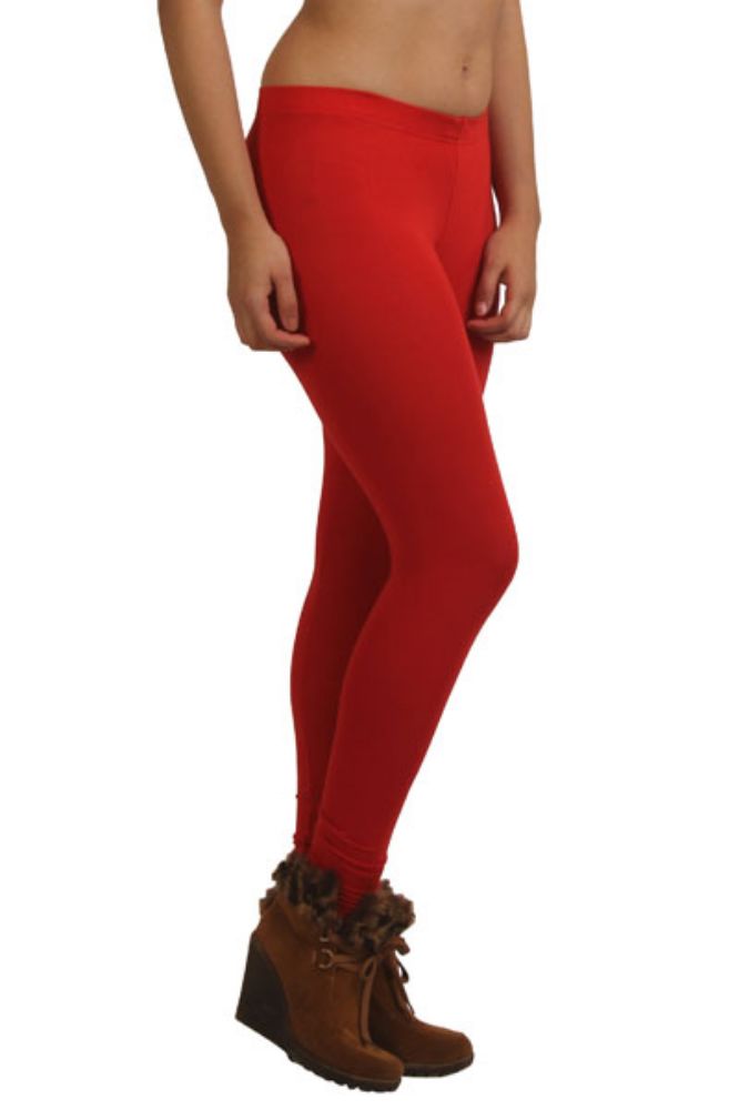 Picture of Frenchtrendz Viscose Spandex Red Ankle Leggings