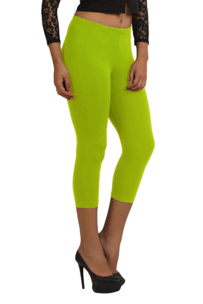 Picture of Frenchtrendz Cotton Spandex lime Green Leggings Capri