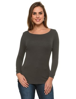 Picture of Frenchtrendz Bateau Neck Rib Viscose Charcoal Full Sleeves Tops