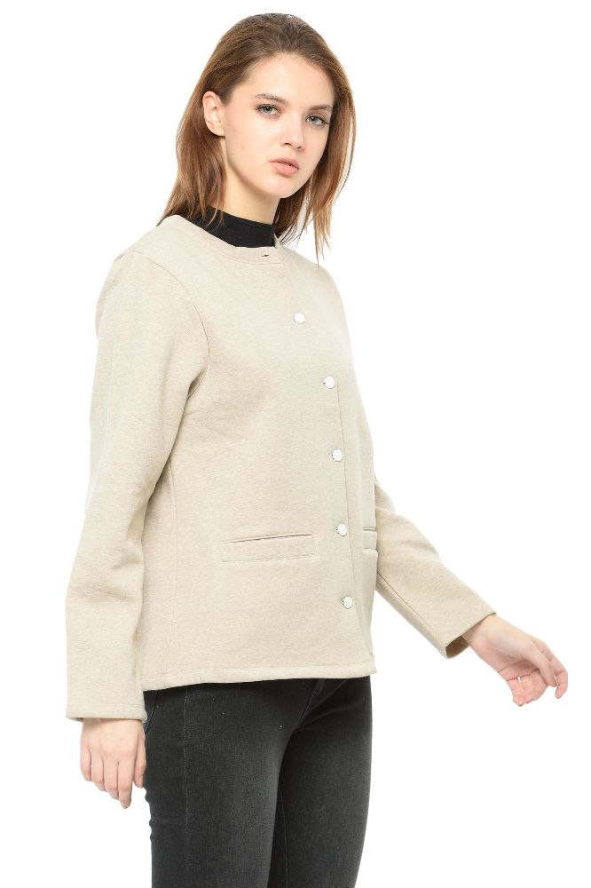 Picture of Frenchtrendz Cotton Bamboo Fleece Oatmeal full Sleeve Jacket
