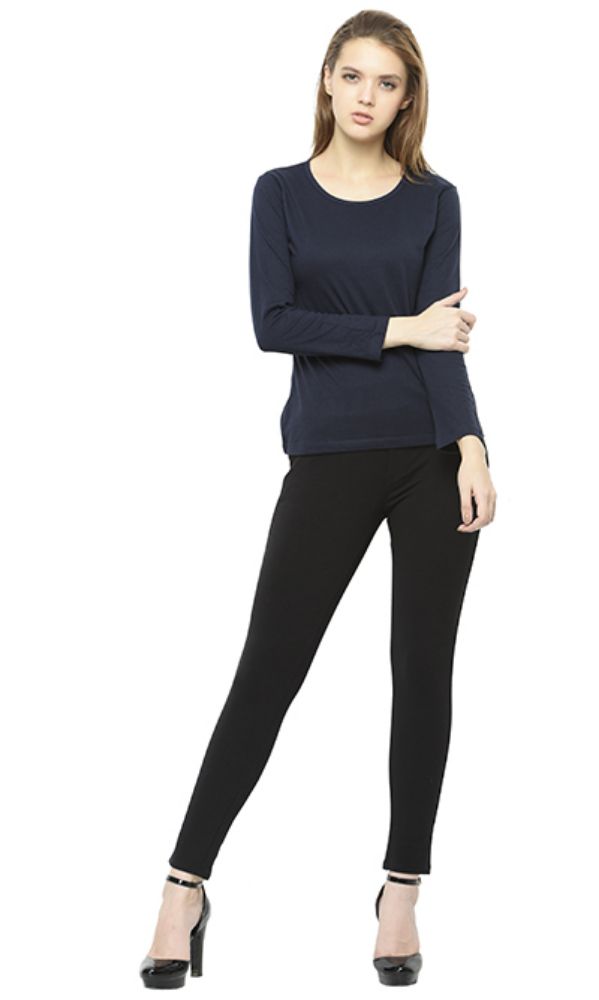 Picture of Frenchtrendz 100% Cotton Navy Solid Everyday Basic Top