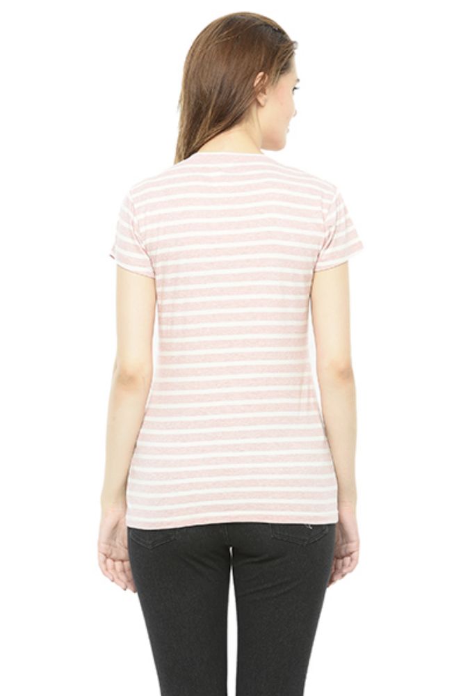 Picture of Frenchtrendz Cotton Pink Off White V-Neck Half Sleeve Strip Medium Length Top