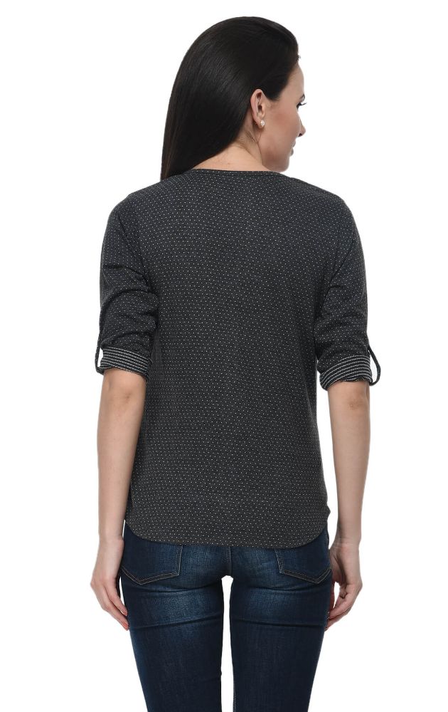 Picture of Frenchtrendz Cotton Poly Black Henley Neck 3/4 Sleeve Top