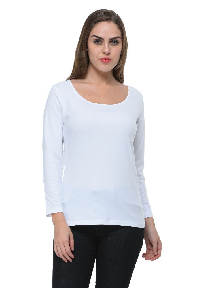 Picture of Frenchtrendz Cotton Spandex Ivory Scoop Neck Full Sleeve Top
