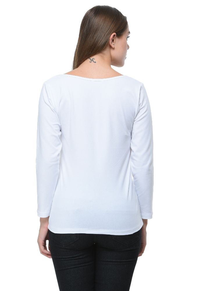Picture of Frenchtrendz Cotton Spandex Ivory Scoop Neck Full Sleeve Top