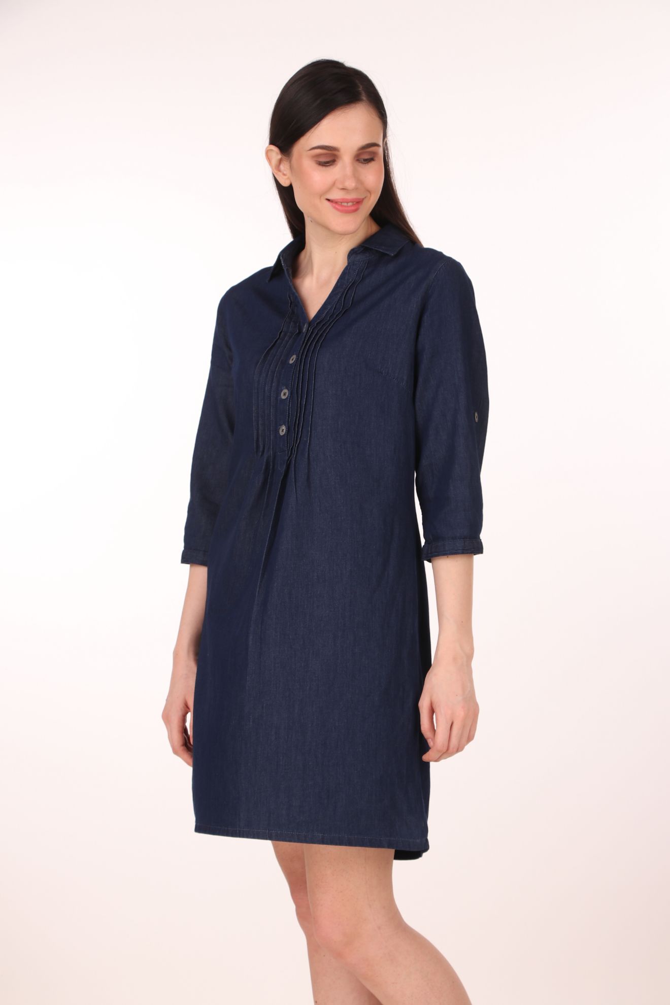 Baby Blue Dress with Delicate Neck Embroidery & Pockets. – MAMTA FOMRA