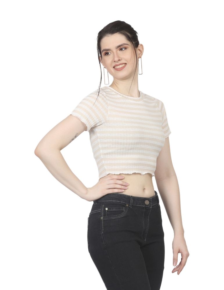 Picture of Frenchtrendz Women's Beige Stripe Crop Top