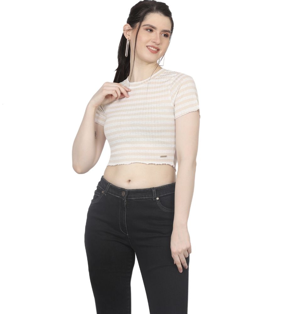 Picture of Frenchtrendz Women's Beige Stripe Crop Top