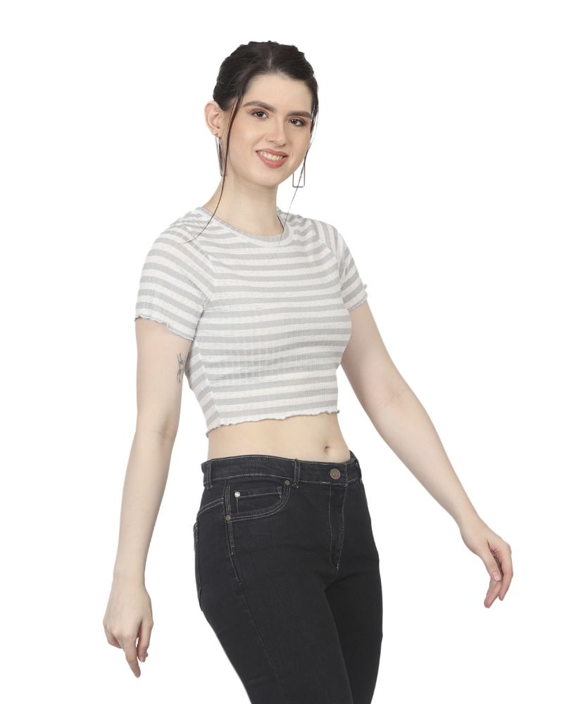 Picture of Frenchtrendz women's grey stripe crop top