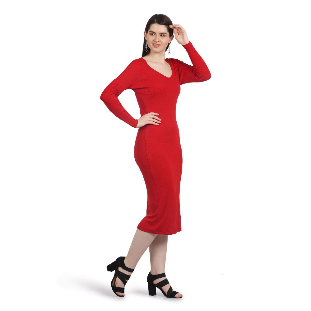 Picture of Frenchtrendz Womens Red Rib Dress.