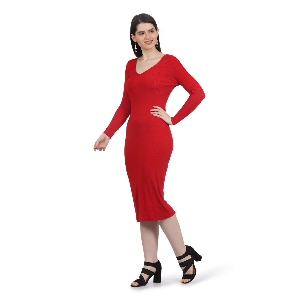 Picture of Frenchtrendz Womens Red Rib Dress.