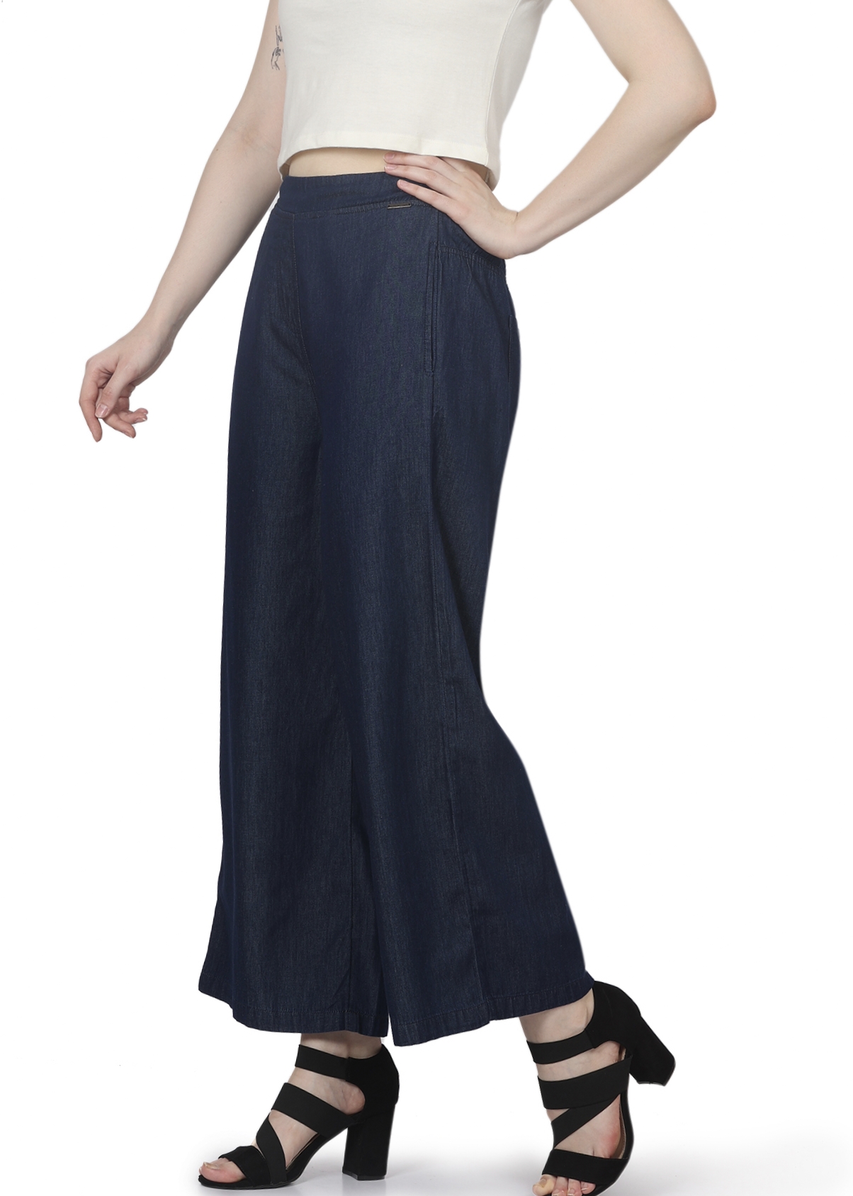 Trendy prussian blue wide leg palazzo pant with beads embroidery on th –  Sujatra
