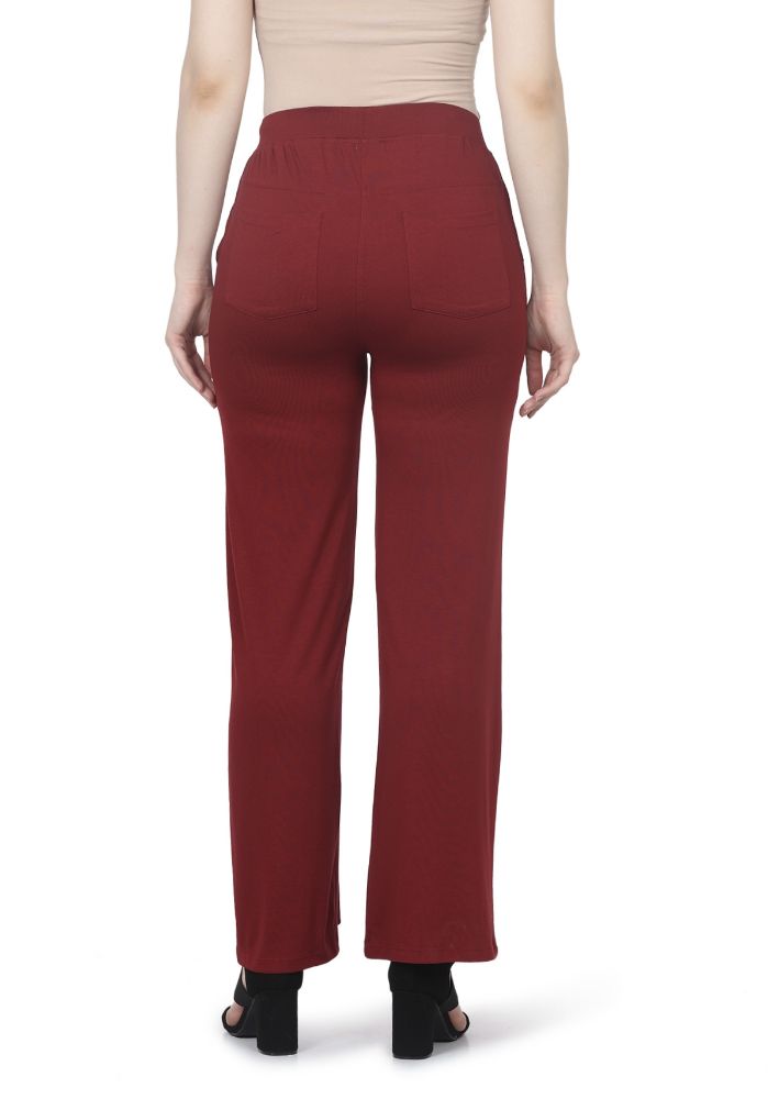 Picture of Frenchtrendz Rayon Poly Plated Dark maroon Bell Bottom Pant