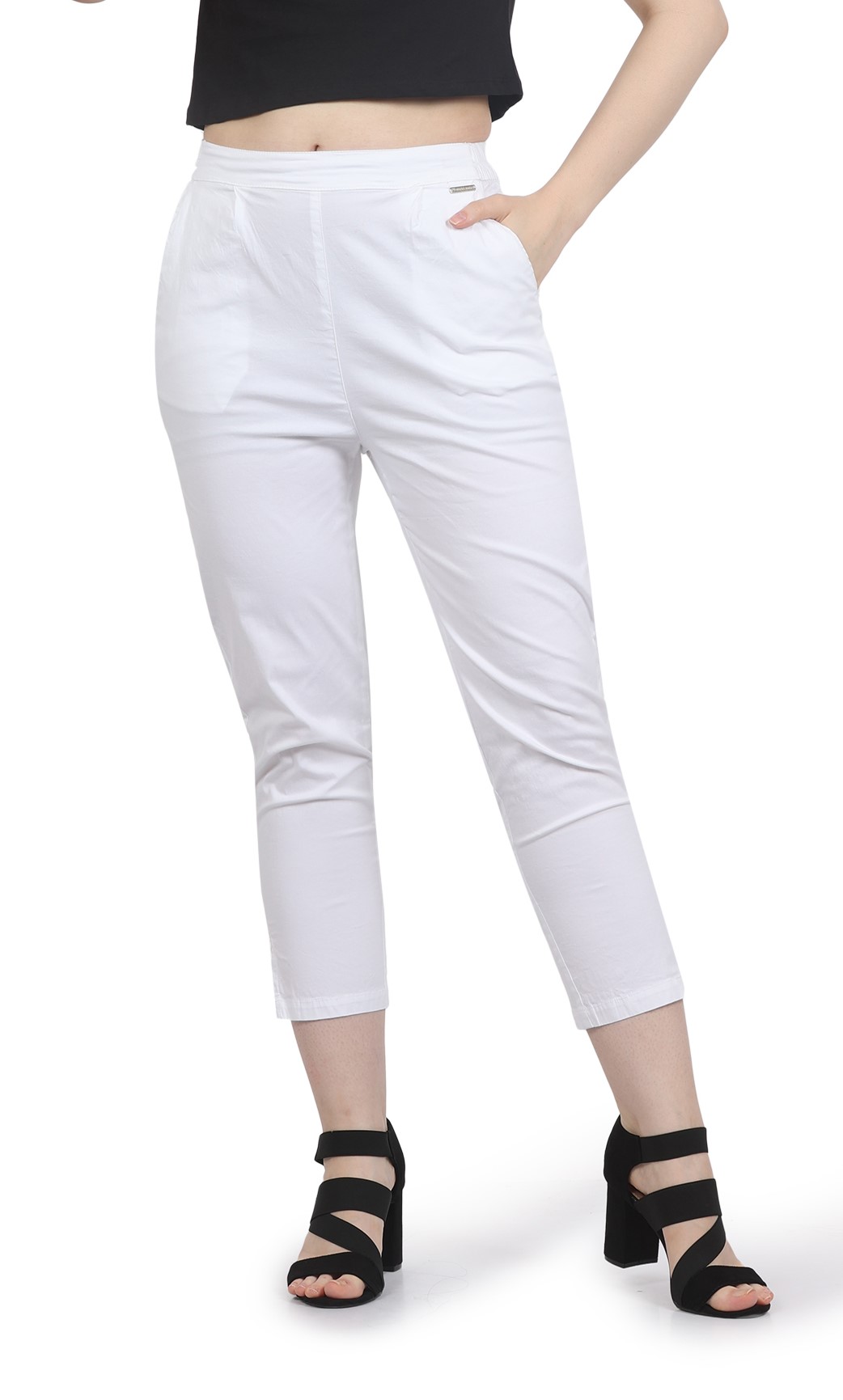 Buy Off-white Solid Trousers Online - W for Woman