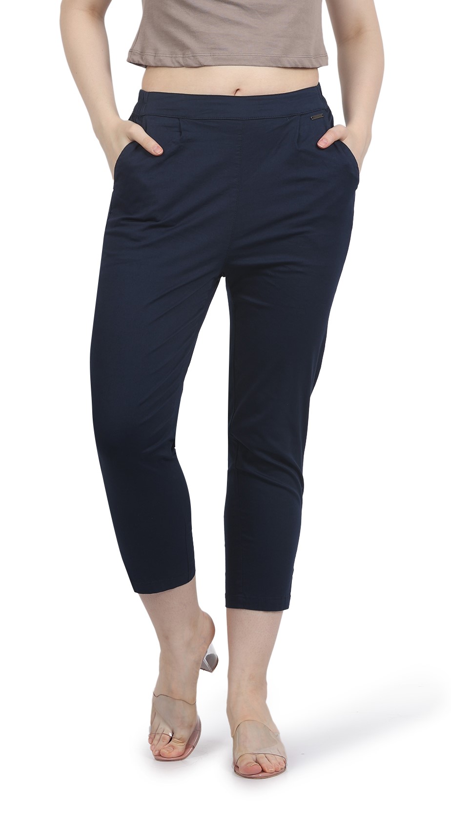 Buy Women Navy Solid Formal Regular Fit Trousers Online - 528370 | Van  Heusen