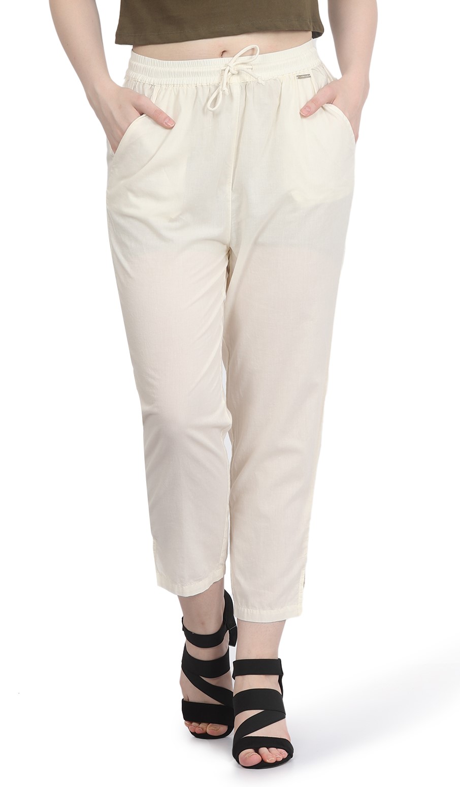 Frenchtrendz Women's cotton pant Elastic closure with drawstring