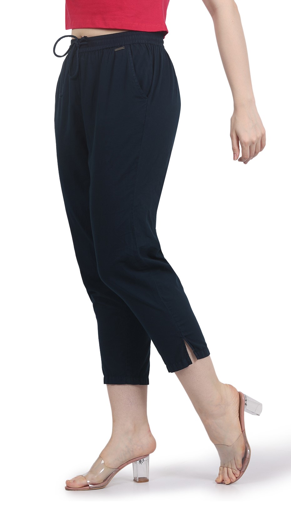 Frenchtrendz  Frenchtrendz Women's Navy Cotton Pant Elastic Closure With  Drawstring