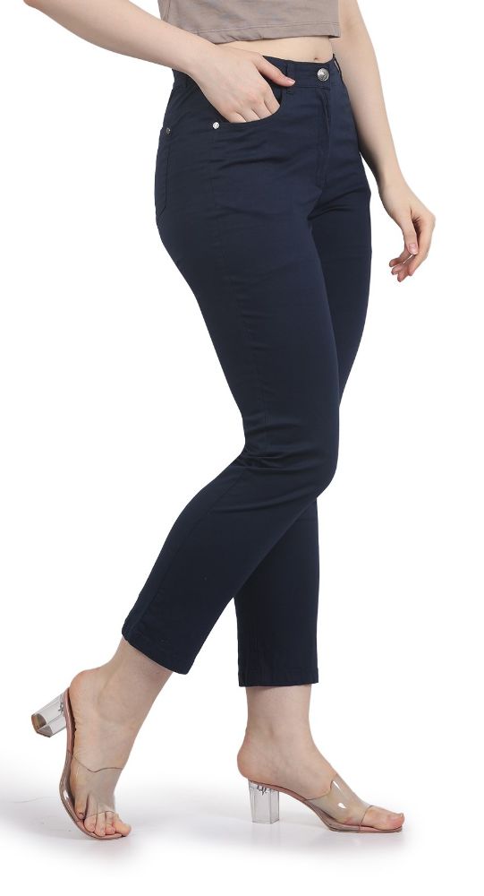 Picture of Frenchtrendz Women's Poplin Lycra navy pant