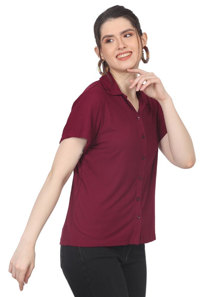 Picture of Frenchtrendz Women's dark maroon Viscose Crepe Shirt