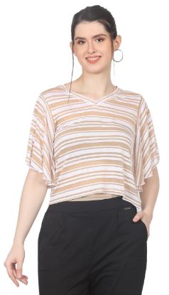 Picture of Frenchtrendz Women's Poly Slub Beige White Striped Top