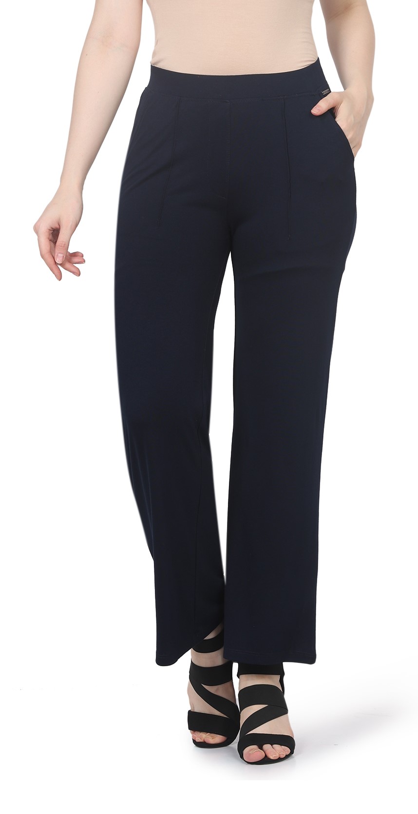 Frenchtrendz Rayon Poly Plated Navy Bell Bottom Pant