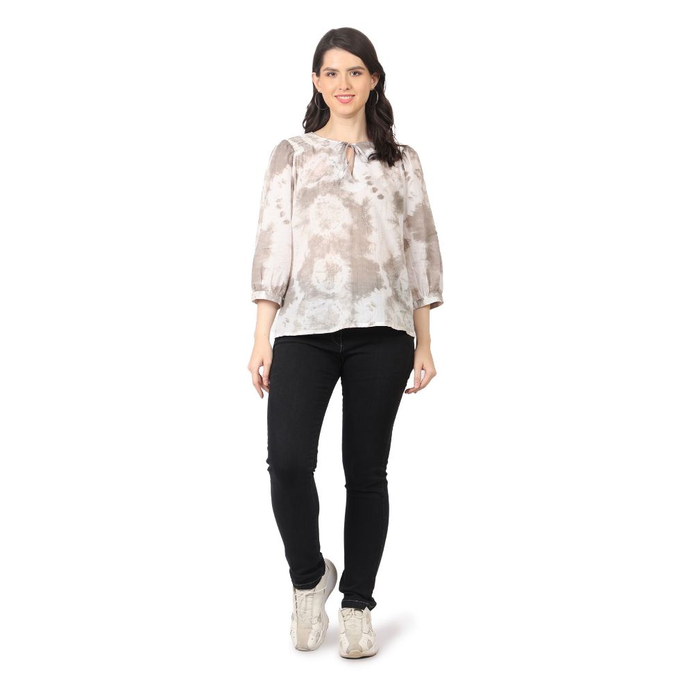 Picture of Frenchtrendz Women's Tie And Dye Grey  Pure Cotton  Top