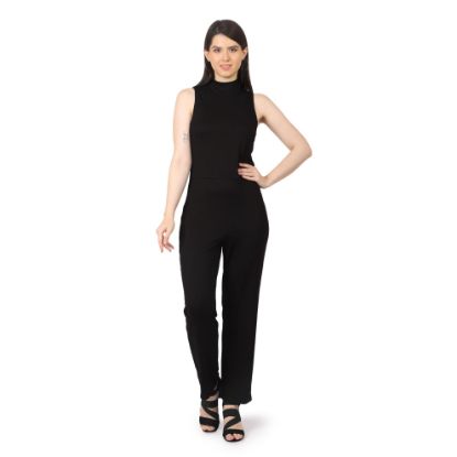 Picture of Frenchtrendz Women's Rayon Poly Pleated Black Jumpsuit .