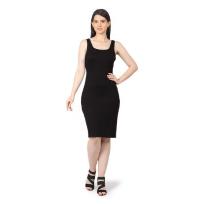 Picture of Frenchtrendz Women Black Rayon poly plated Tank Middi Dress