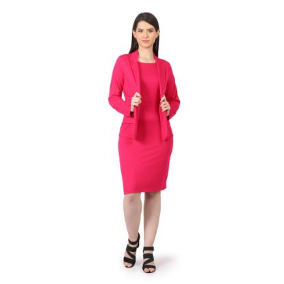 Picture of Frenchtrendz Women's  Rayon Poly Pleated Swe pink Boat Neck Dress And Blazer Set
