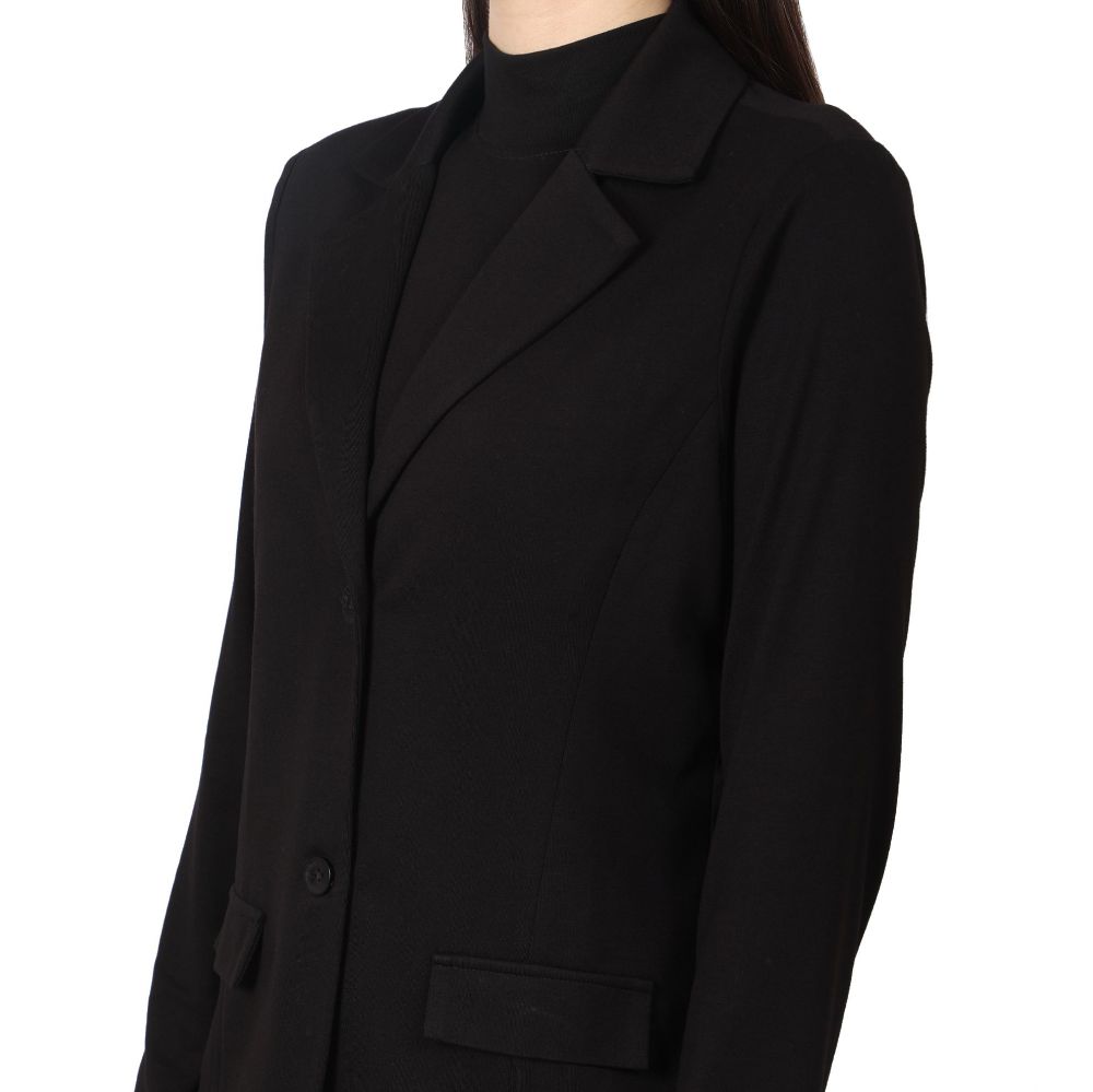 Picture of Frenchtrendz Women's Rayon Poly Pleated  black jumpsuit and blazer set