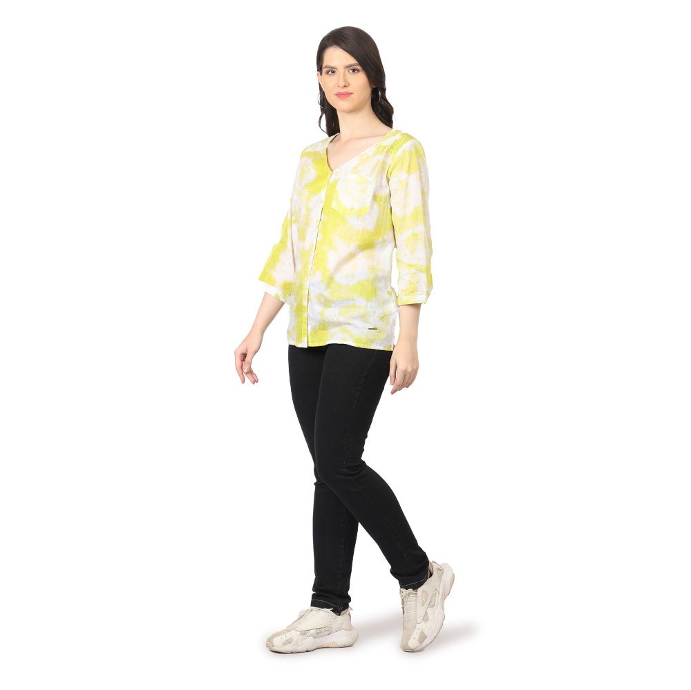 Picture of Frenchtrendz Women's Tie & Dye Lime Shirt Look Pure Cotton Top