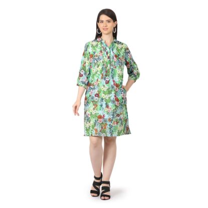 Picture of Frenchtrendz Womens Green Printed Pintuck Dress